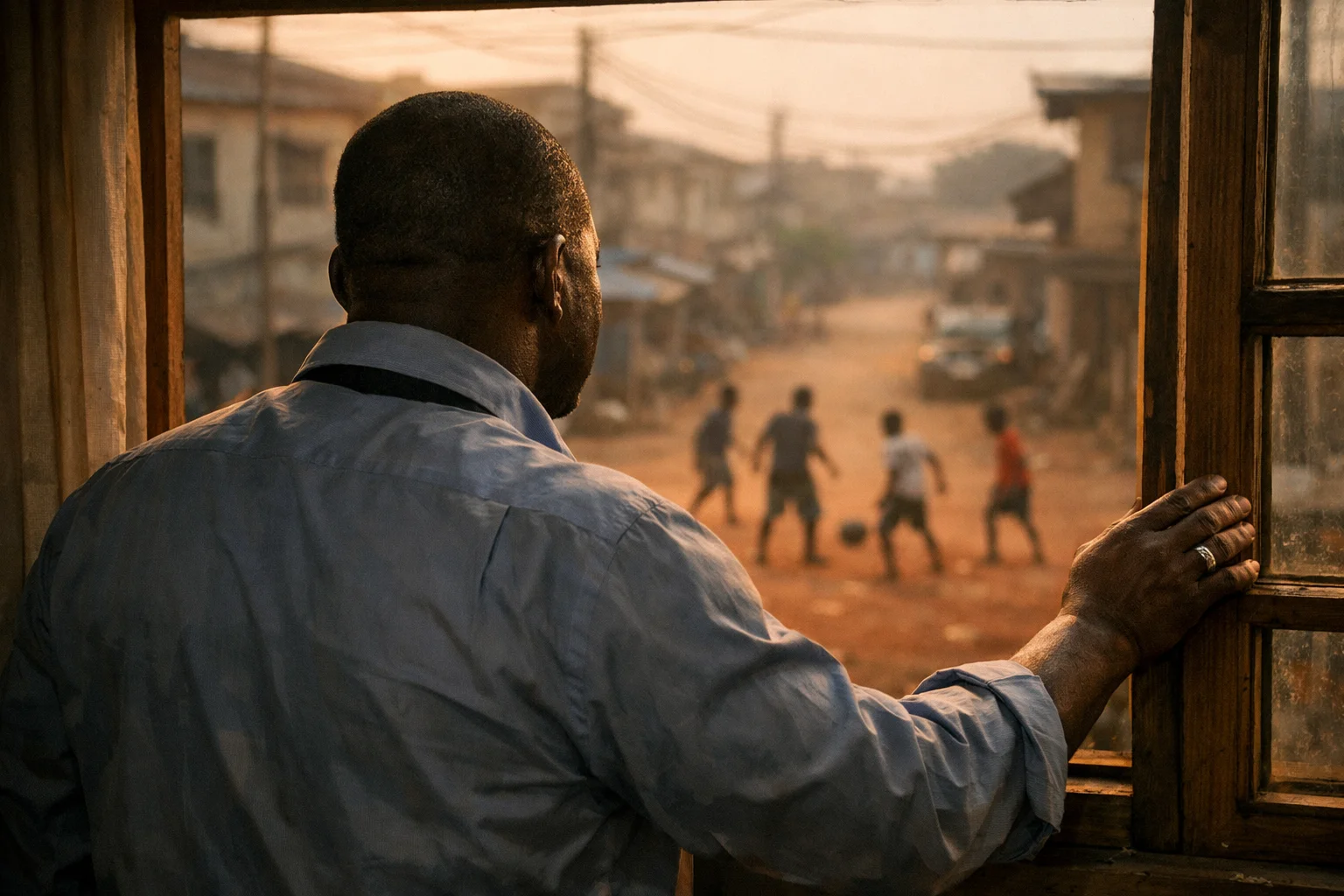 David Olawale at his Lagos window, evening