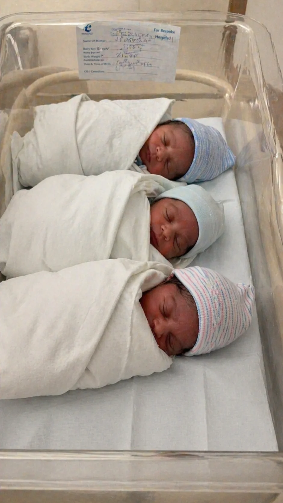 Kemi Adeleke's three newborn boys. Hospital setting. Ibadan, November 2025.