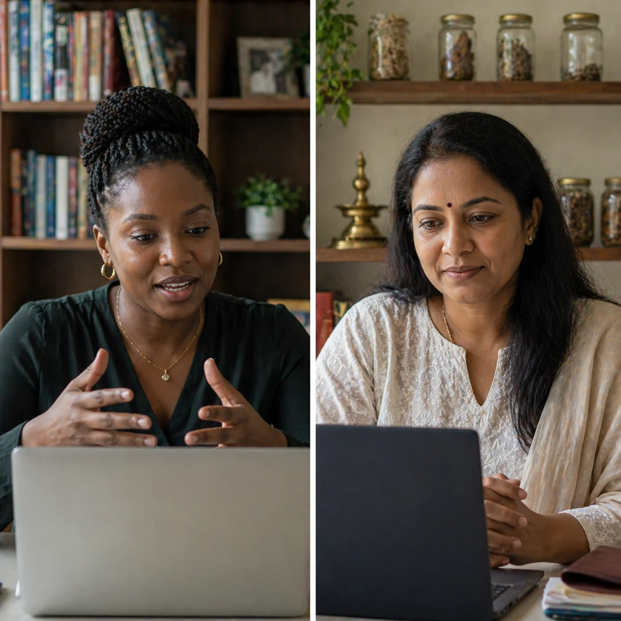 Split frame — Coach Blessing and Dr. Priya Venkate on video calls