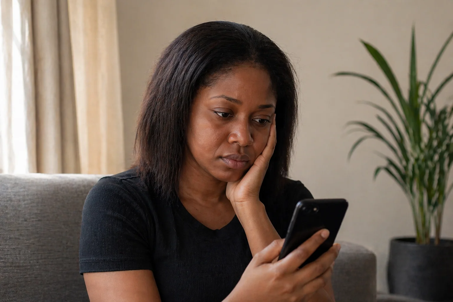 Nigerian woman holding a phone with quiet regret — the cost of waiting