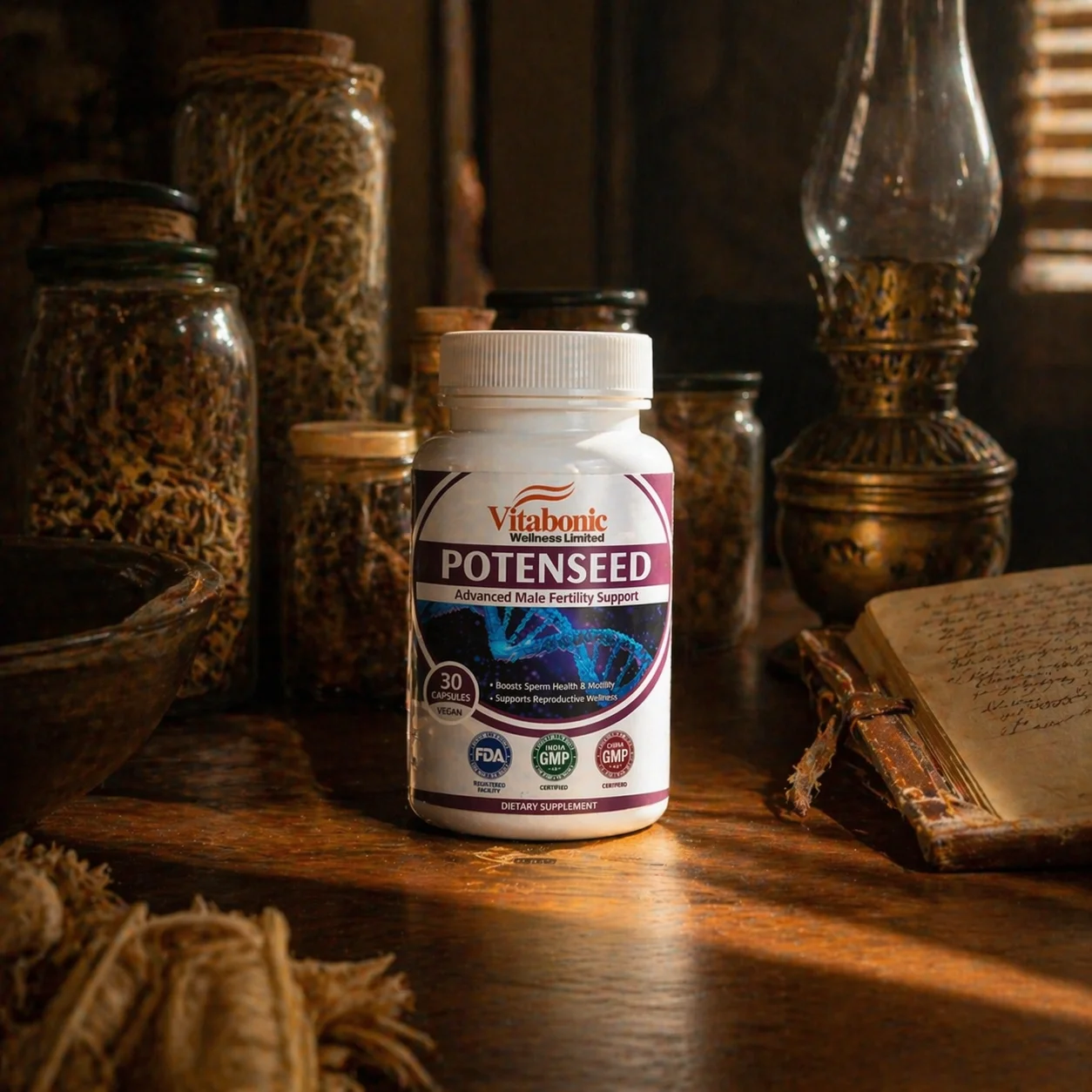 Potenseed bottle on Baba Vegah's consulting room table