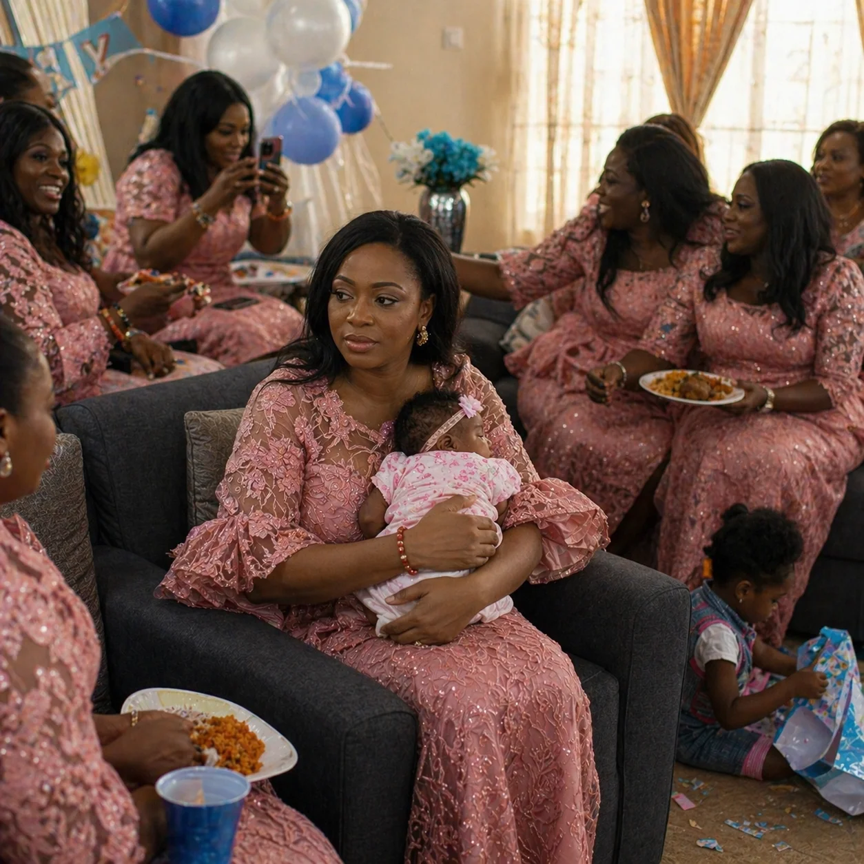 Adaeze at a naming ceremony, holding someone else's baby