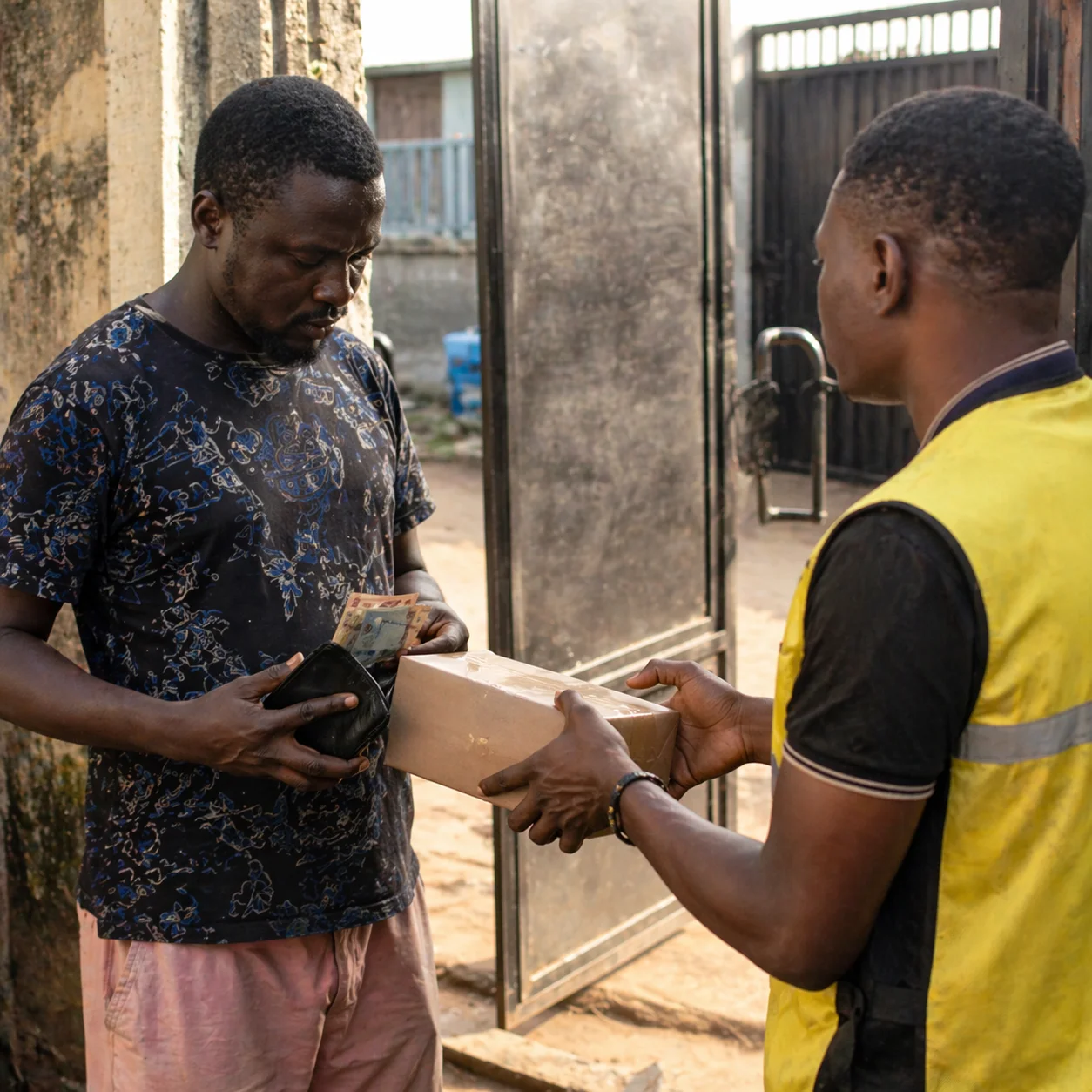 Delivery at a Lagos doorway, pay on arrival