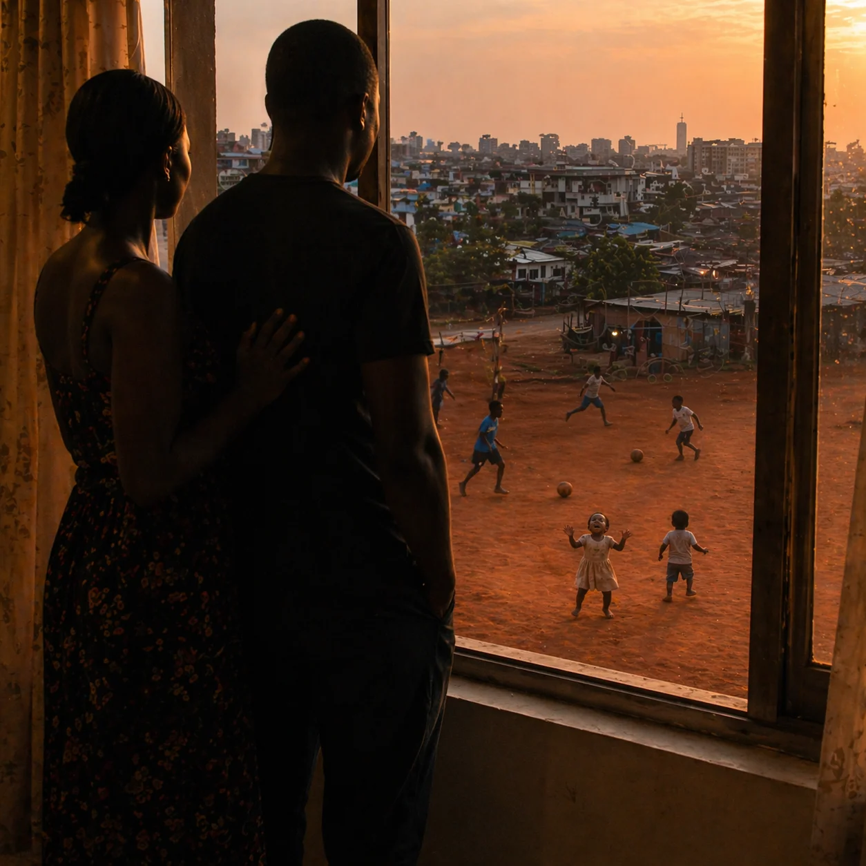 Same window, same street, now with twins playing in the red dust