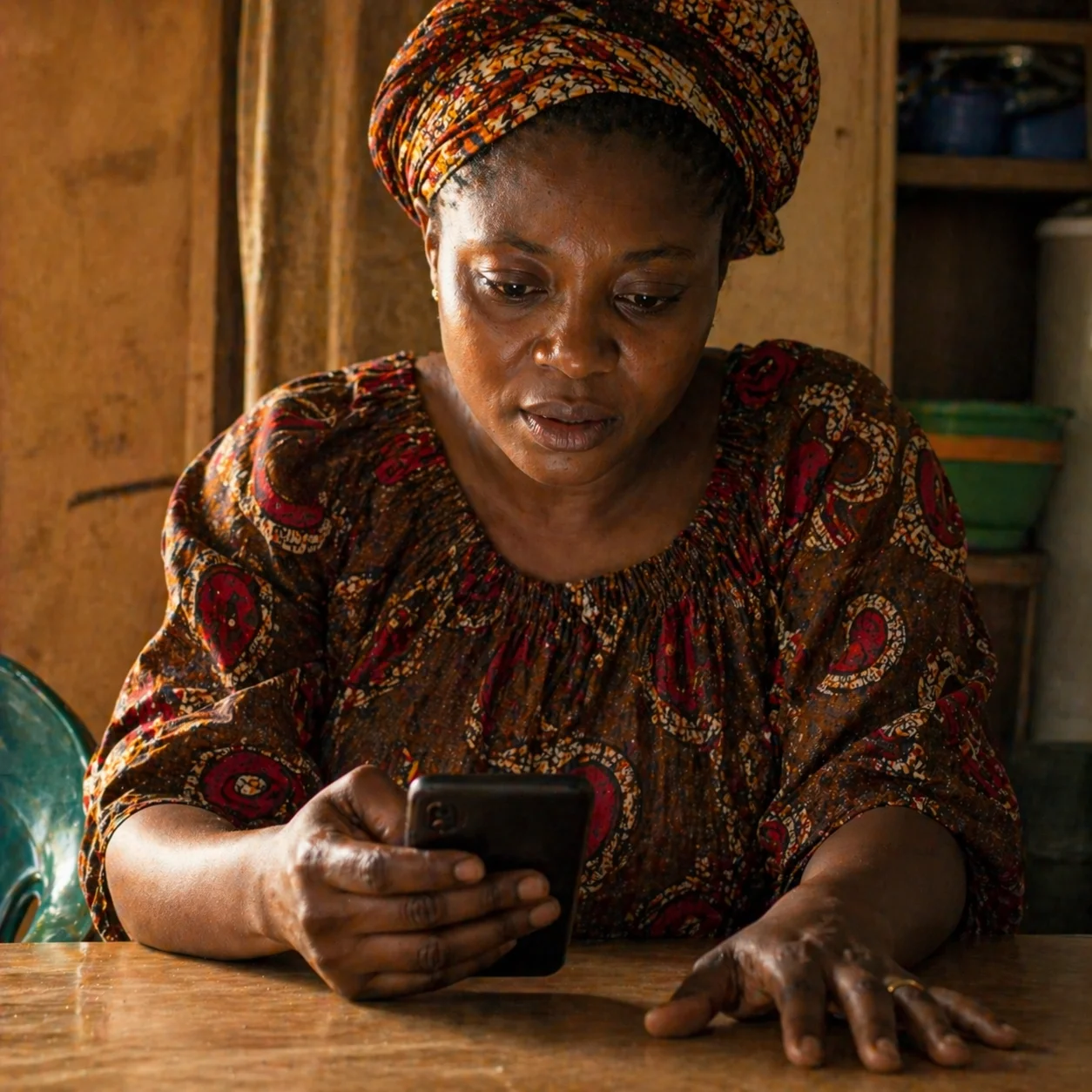 A woman's face reading her phone, the specific expression of understanding something after years of confusion
