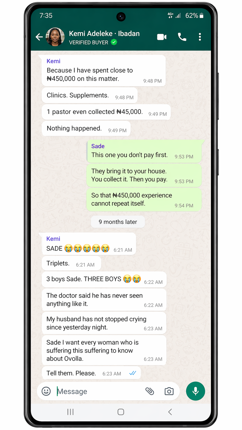 Kemi Adeleke Ibadan WhatsApp testimony
