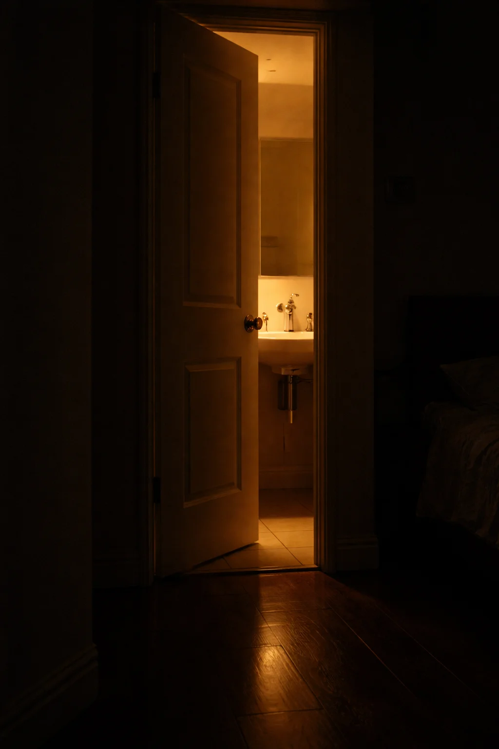 Bathroom door ajar at 2 in the morning
