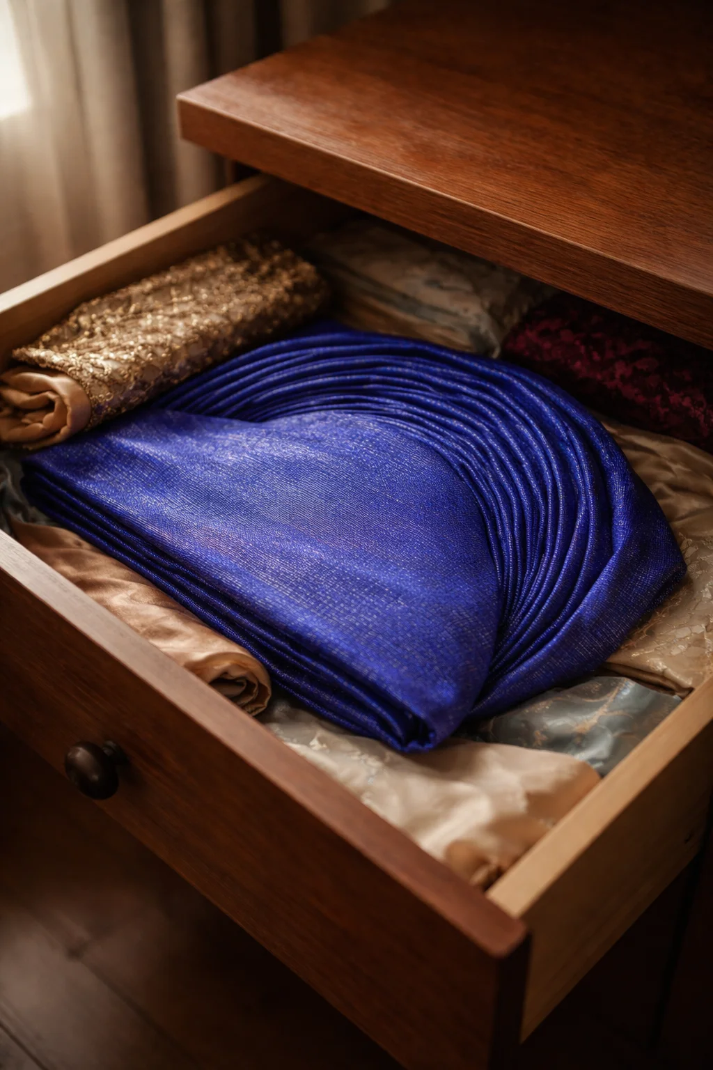 Blue gele folded in a drawer