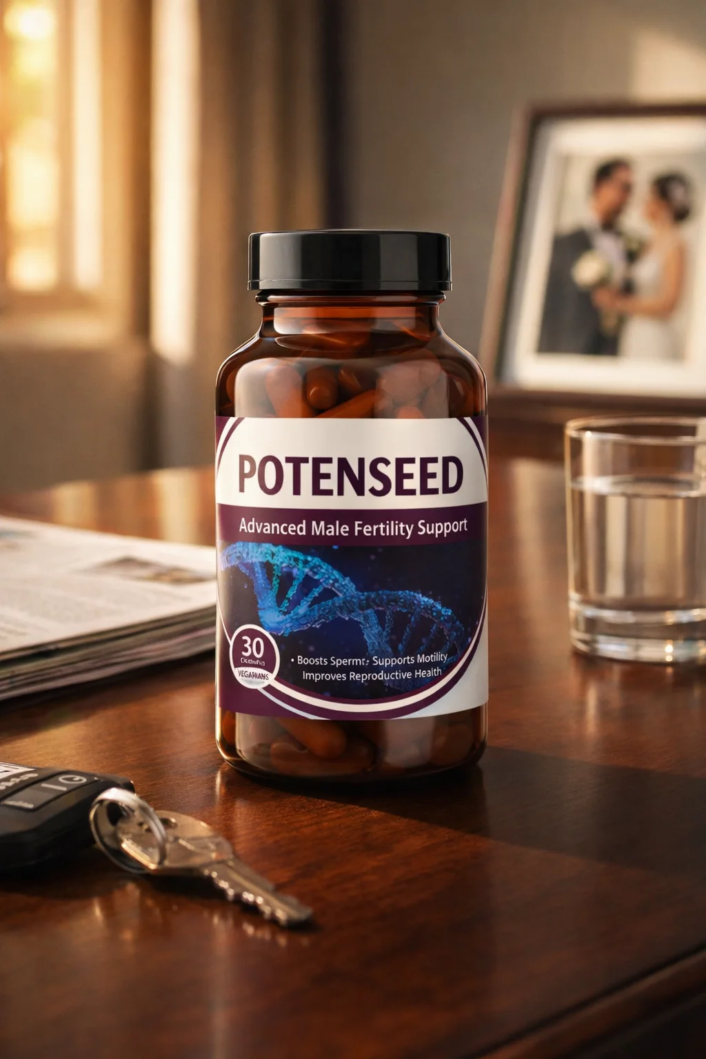White Potenseed bottle with 3 certifications