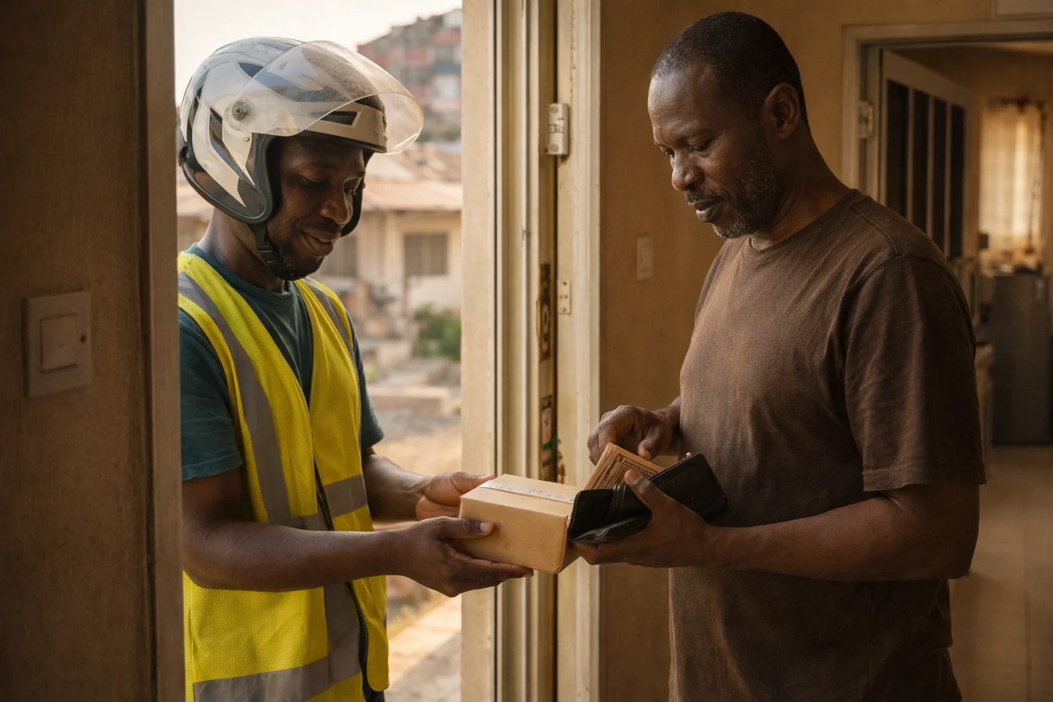 Delivery at a Lagos doorway, pay on arrival